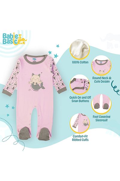 Babies Basic 100% Cotton Printed Long Sleeves Jumpsuit/Romper/Sleepsuit for babies