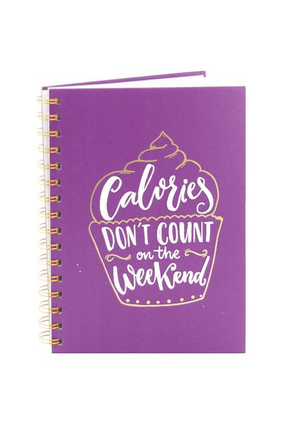 Roco “Calories Don't Count On Weekends” Lined Notebook A5 - 80 Sheets Violet