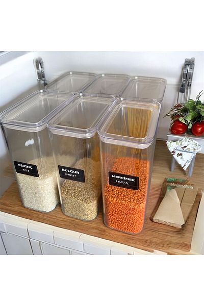 emdeco 6-Piece Vacuum Lid Acrylic Food Storage Jar Container and Box 3 Liter with Label Gift