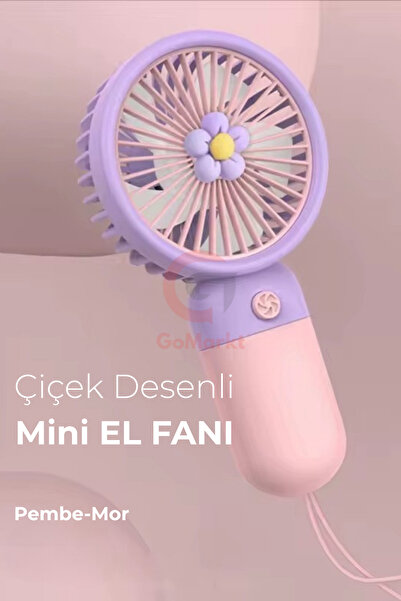 GoMarkt Şarjlı Mini El Ve Masa Fanı Çiçek Desenli Mini El Pervanesi Soğutu El Fanı