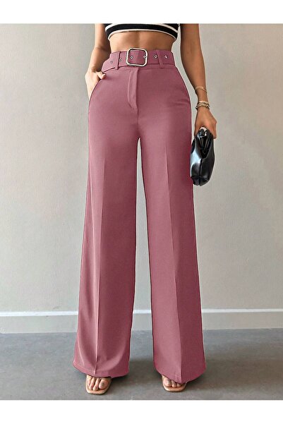 Female Clothing Pembe Geniş Kemerli Cepli Palazzo Pantolon