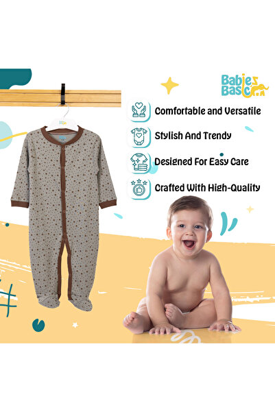 Babies Basic 100% Cotton Printed Long Sleeves Jumpsuit/Romper/Sleepsuit for babies