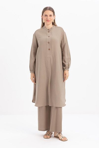 ALLDAY Mink-Half Patched Slit Linen Tunic