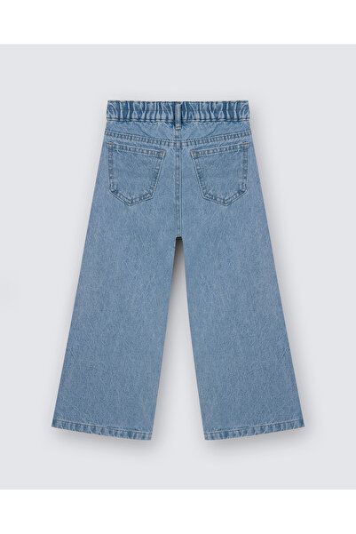 Emsun Kız Çocuk Pırıltı Taşlı Ispanyol Arka Bel Lastikli Cepli Jean Pantolon