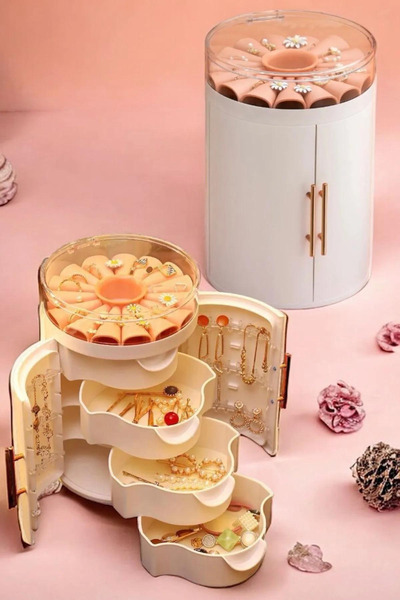 DEKORANLA Beyaz Çekmeceli Takı Organizeri Kapaklı Aksesuar Düzenleyici