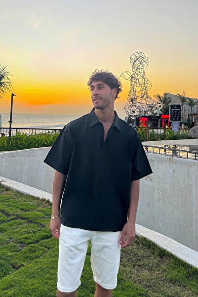 Flaw Wear Basic Oversize Black Short Sleeve Shirt