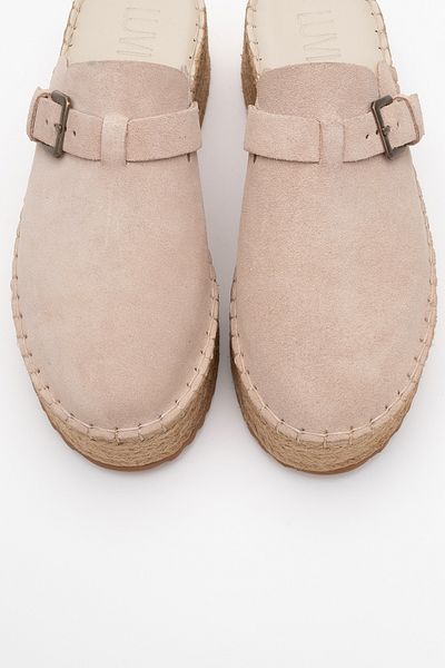 LuviShoes Παντόφλες NOVAS Beige Suede Γνήσιο Δερμάτινο Κλειστό Δάχτυλο Ψάθινη Σόλα