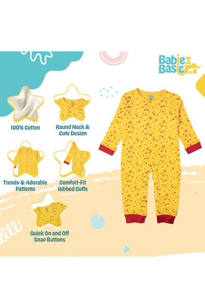 Babies Basic 100% Cotton Printed Long Sleeves Jumpsuit/Romper/Sleepsuit for babies