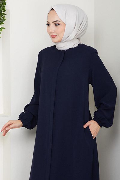 hafsamina Large Size Ferace Navy Blue Hm2762 with Front Patch
