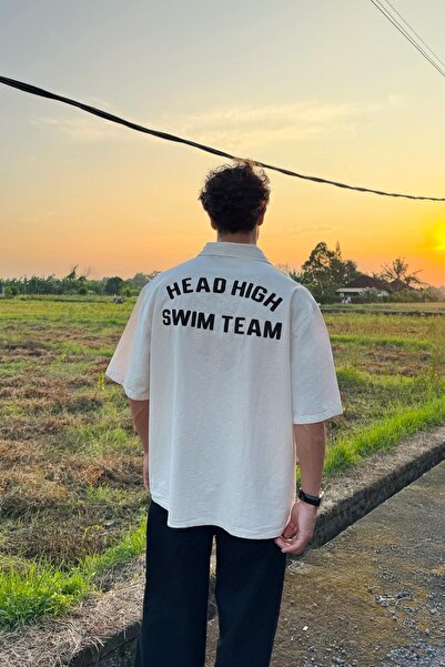 Flaw Wear Back Embroidered Beige Oversize Linen Shirt