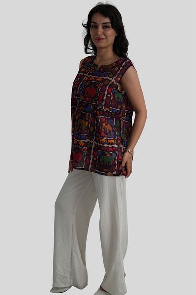 Miss Boheme Purple Elephant Patterned Bohemian Blouse