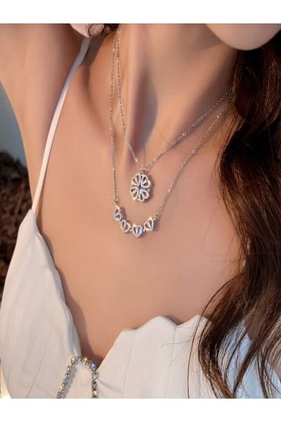 stainless steell قلادة البرسيم المغناطيسي القابلة للطي بحجر الزركون الصلب وقلوب متعددة