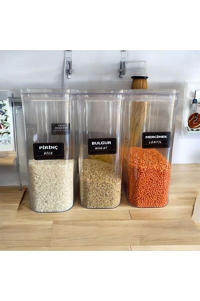 emdeco 6-Piece Vacuum Lid Acrylic Food Storage Jar Container and Box 3 Liter with Label Gift