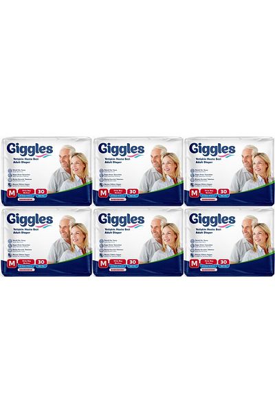 giggles Patient Diapers Adult Textile Surface with Waistband Medium - Medium (m) 180 Pieces (6Pk*30)