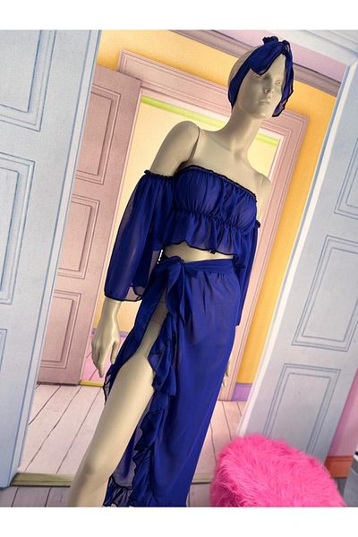 NA ADDESIGN SET DE PLAJĂ SAKS BLUE, PAREO SAKS BLUE șifon