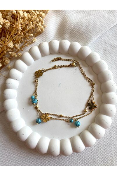 saren aksesuar & takı خلخال من الفولاذ المرصع بتفاصيل البرسيم