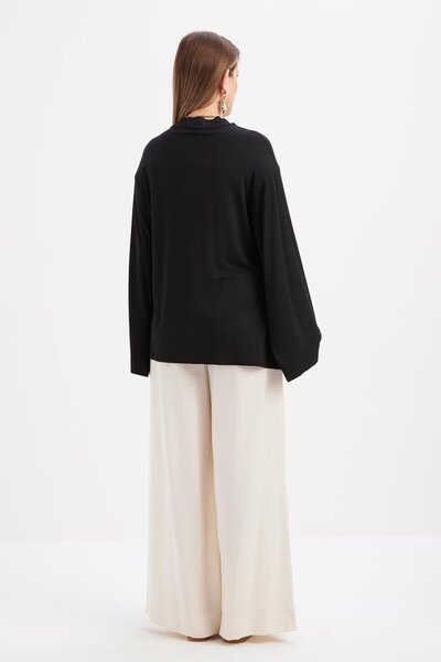 ALLDAY Black-Lateral Slit Binding Detail Lycra Modal Tunic