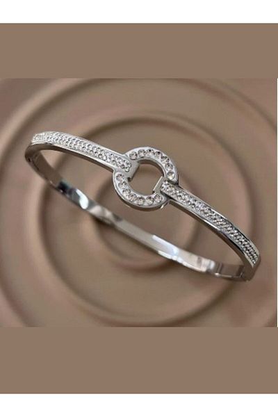 Eyelashes Silver Zircon Stones Decorated Steel Bracelet