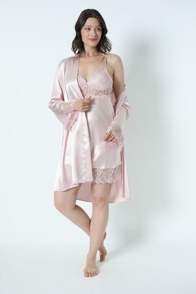 Selkar Global طقم ملابس نوم نسائية مزينة بالدانتيل وصندوقية من الساتان مكون م...