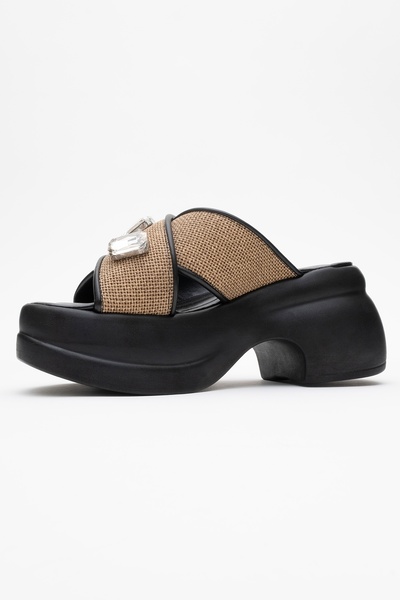 LuviShoes Giev Black Straw Stone Wedge Sole Women's Slippers