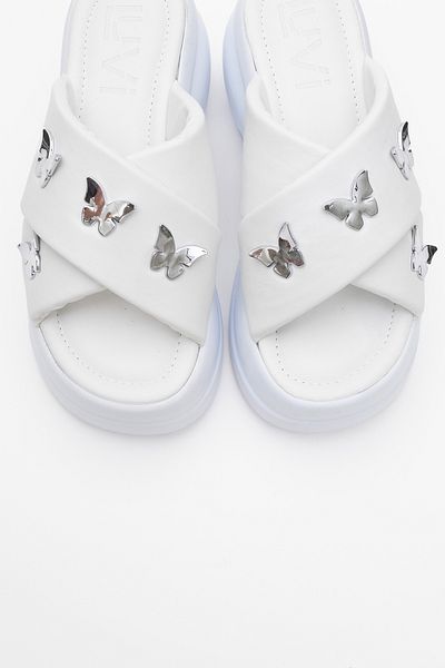 LuviShoes Γυναικείες παντόφλες FORCE White Butterfly Buckle Wedge Sole