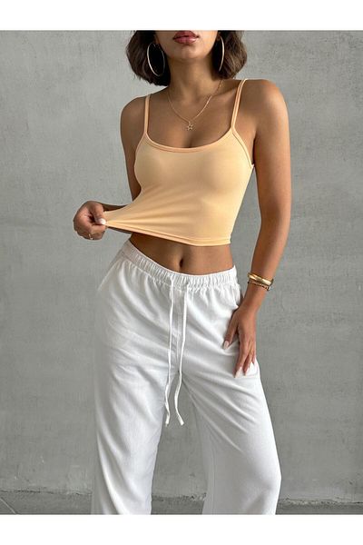 The Base Women's Salmon Scuba Fabric Crop Top with Rope Strap