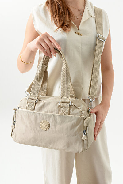 Just Polo Unisex Women's 2-Eye Waterproof Imported Crinkle Fabric Adjustable Cross Strap Hand and Shoulder Bag