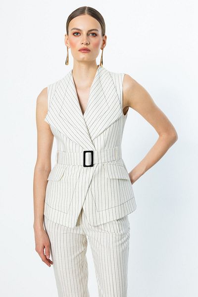Ekol Double-breasted Collar Striped Vest