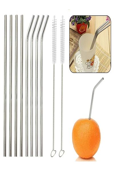 safestore 9 Pieces Metal Straws Stainless Steel Soft Drink Straw Stick Straw Cleaning Brush