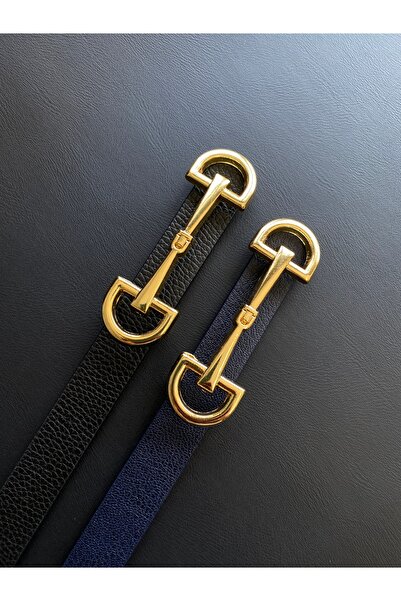 LİA KEMER Curea subțire pentru femei cu cataramă lungă aurie din 2 piese, cen...