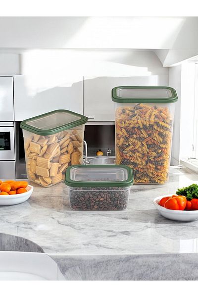 Nesto Home Set of 3 Rectangular Food and Pulses Storage Container Detergent Box 1X1100 1X2200 1X3400