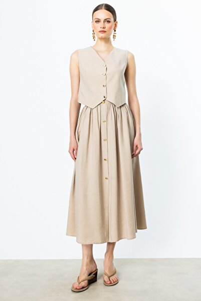 Mi Pret a Porter Mi Beli Büzgülü Süs Düğmeli Etek