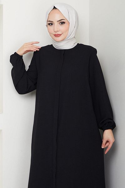 hafsamina Large Size Ferace Black with Front Patch Hm2762