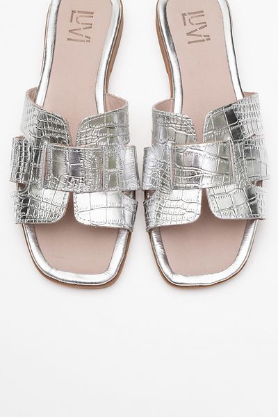 LuviShoes Notre Silver Print Genuine Leather Women's Slippers