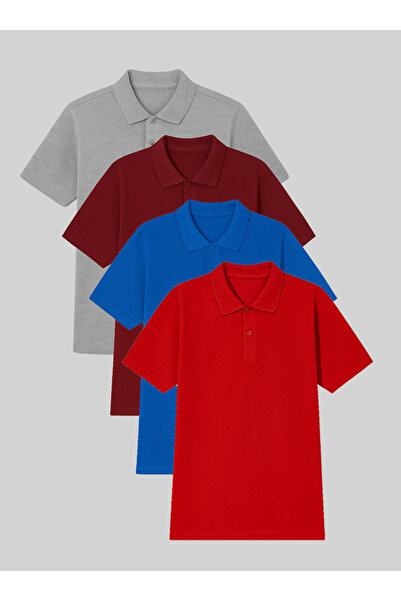 nacar çarşı Мъжка тениска с поло яка и къс ръкав, 4 броя, 100% памук – червен...