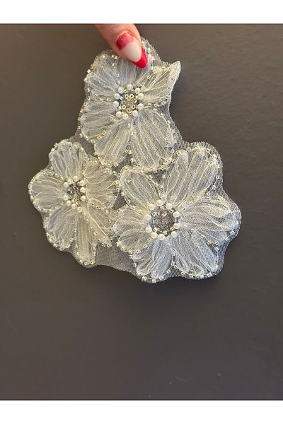 Gönülden Tasarım SET 3 BUCĂȚI DE ARMĂ DE FLORI CU Mărgele APPLIQUE 16X16 CM
