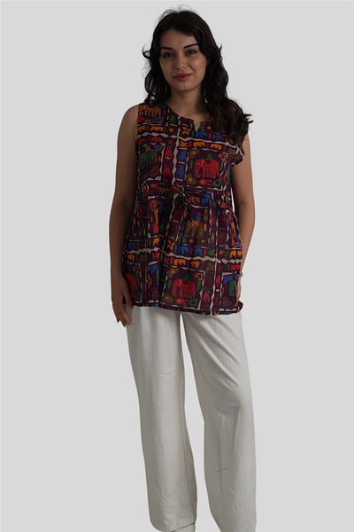 Miss Boheme Purple Elephant Patterned Bohemian Blouse
