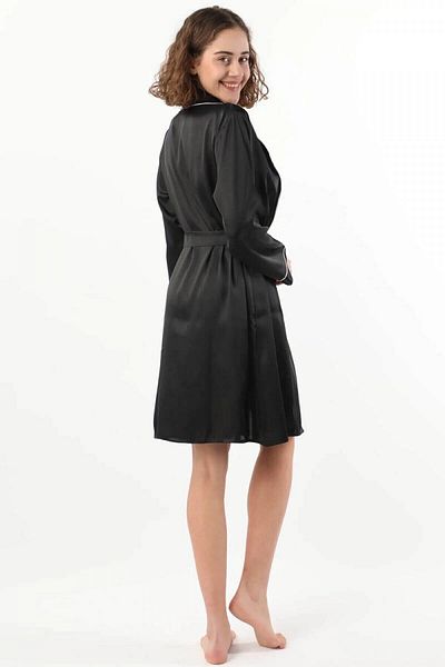 ModAras 6-Piece Women's Black Satin Nightgown-Dressing Gown-Shorts Set Dowry Set Boxed - Black - Arass86F30F-Sfi