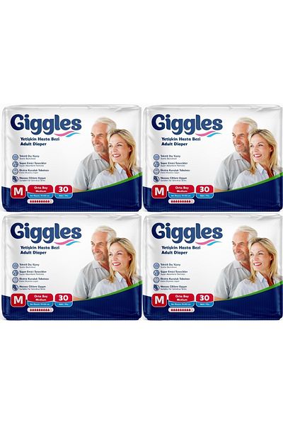 giggles Patient Diapers Adult Textile Surface with Waistband Medium - Medium (m) 120 Pieces (4Pk*30)