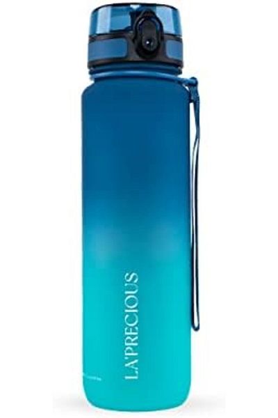 LA' PRECIOUS Water Bottle for Adults, 1 Liter, BPA Free, Leak Proof Lid (Blue/Green)