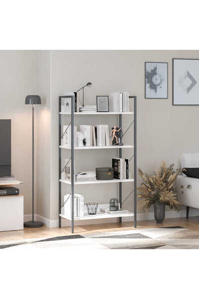 Adore Mobilya Profile 4 Raflı Kitaplık - Diamond Beyaz/Siyah 73x136x35 cm