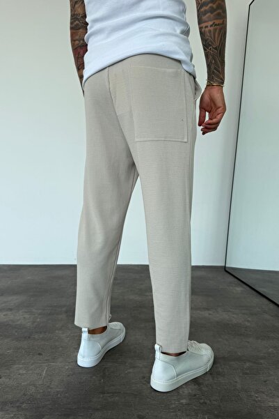 MADZEYMODA Men's Boyfriend Fit Ribbed Cream Jogger