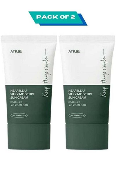 ANUA Heartleaf Silky Moisture Sunscreen SPF50+ PA++++ 50mlx2 (Pack of 2) 100ml