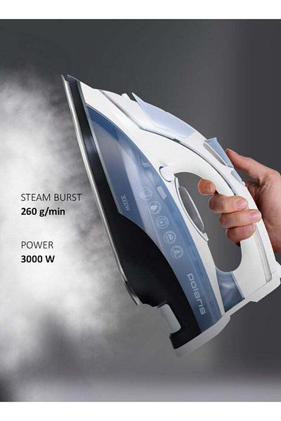 Polaris Steam Iron 3050W, Durable anodized outsole PRO 7 ANODIZED, Auto Shutoff