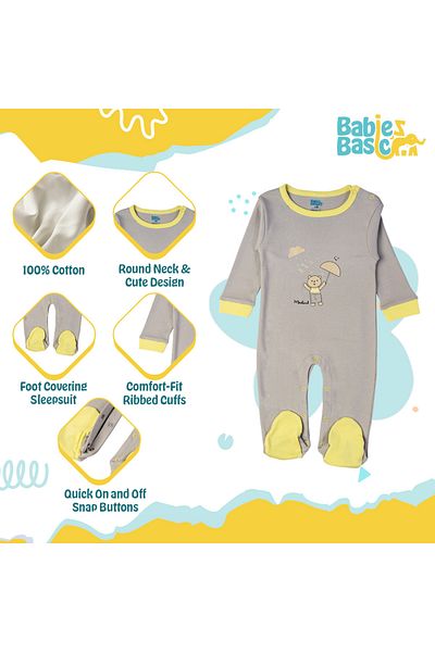 Babies Basic 100% Cotton Printed Long Sleeves Jumpsuit/Romper/Sleepsuit for babies