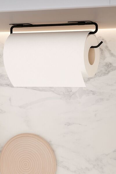 ELAMOUR Yapışkanlı Kağıt Havluluk Siyah Kağıt Havlu Askısı Tutacağı Metal Banyo Mutfak Havluluğu Modern