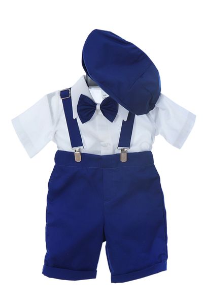 Recostore Costum cu maneca scurta pentru botez baieti, albastru electric, 4 piese, REC2706