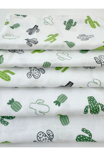 Jaju Baby Cactus Muslin 5 Pieces Mouth Diaper Back Diaper Shoulder Diaper Multi-Purpose Newborn Diaper