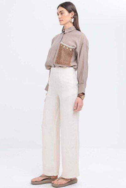 ALLDAY Stone-Broad Leg Linen Trousers