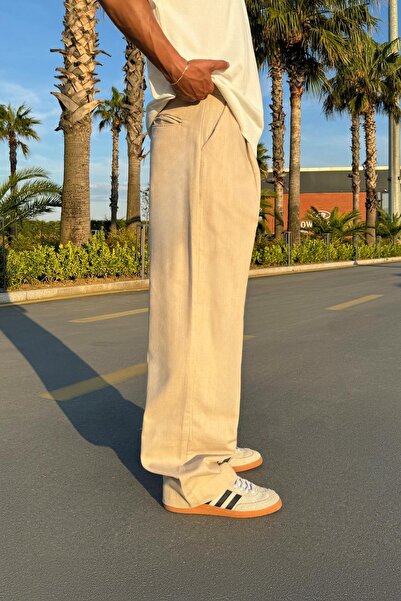 Flaw Wear Pleated Beige Linen Trousers